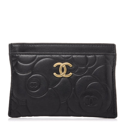 Chanel Lambskin Camellia Embossed Card Holder Black 1 of 12