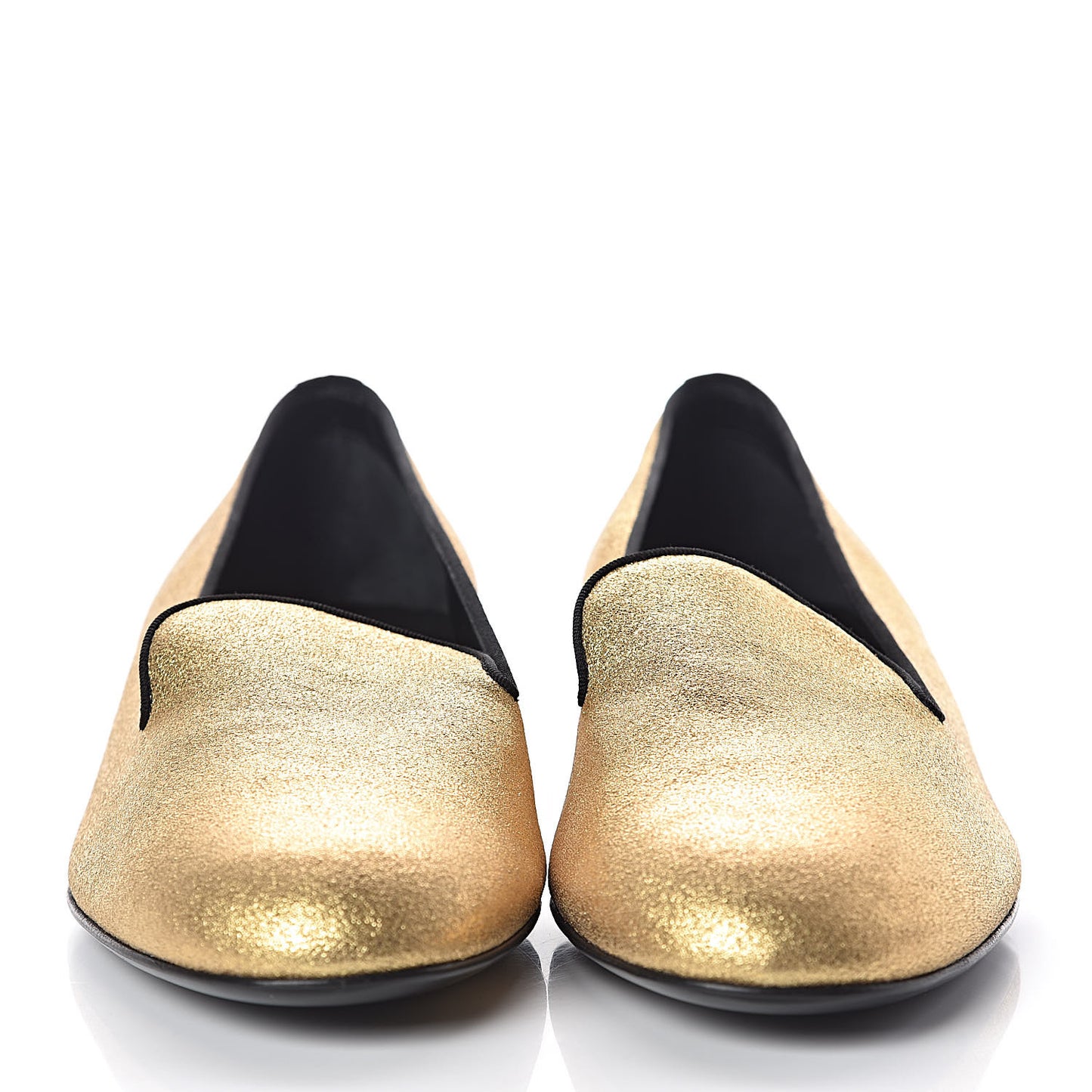 Metallic Calfskin Smoking Slipper Flat Loafers 38 Gold