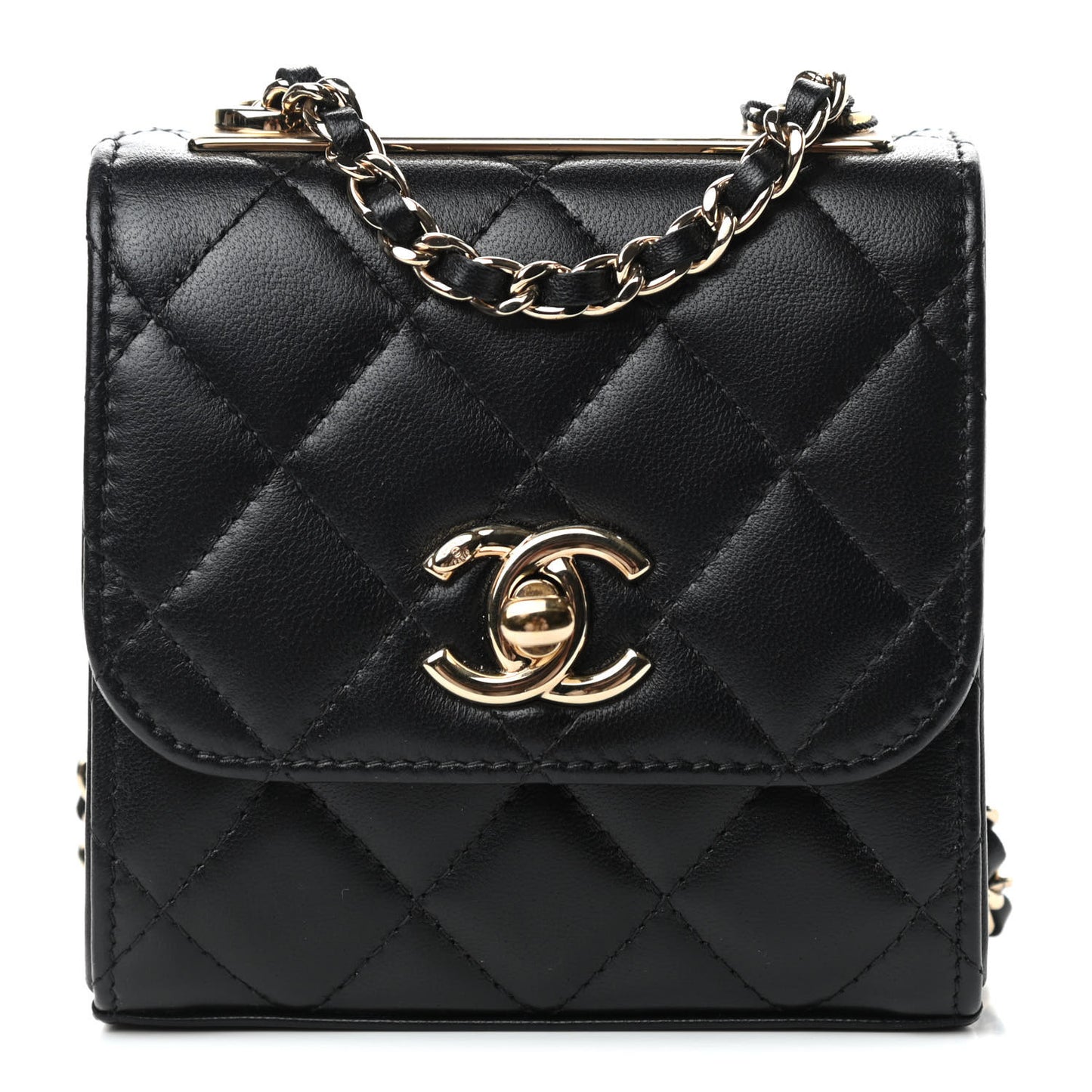Lambskin Quilted Mini Trendy CC Chain Wallet Black