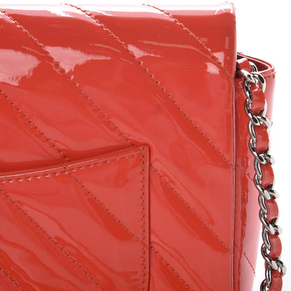 Chanel Patent Calfskin Chevron Quilted Wallet On Chain WOC Red 10 of 12