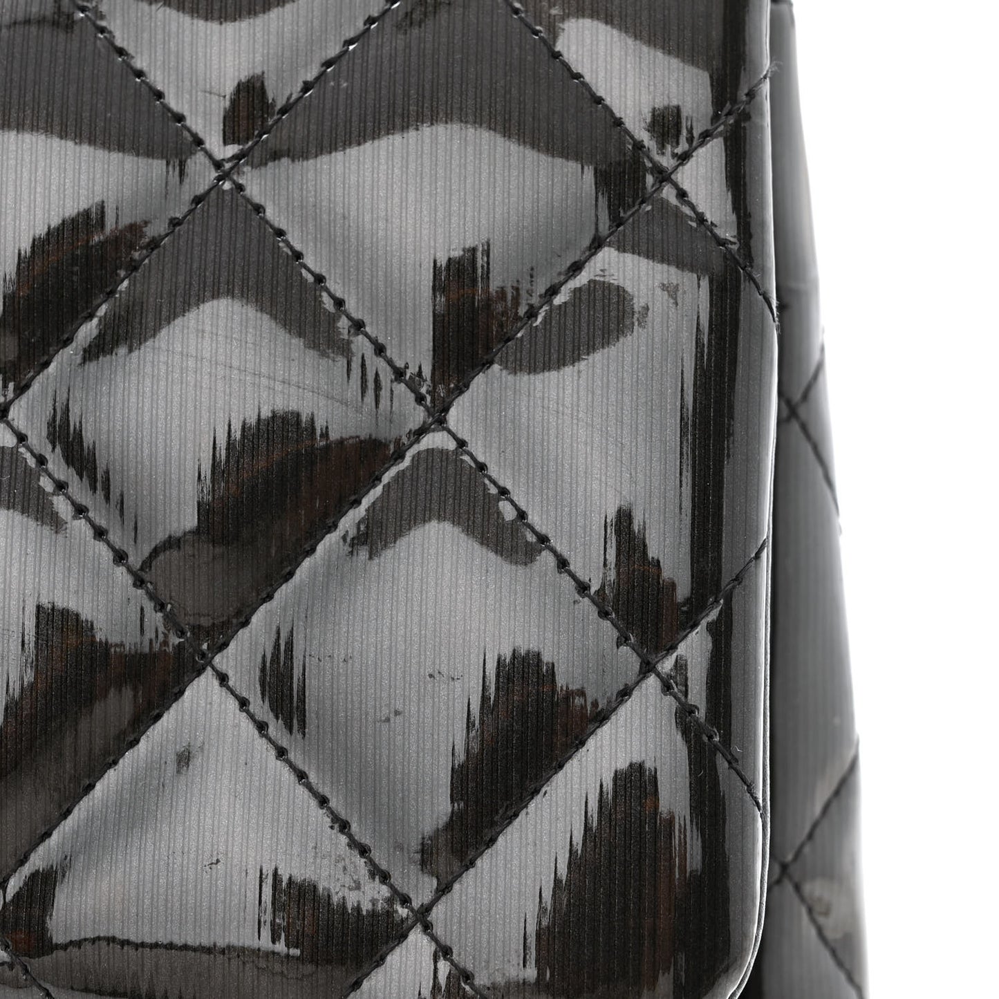 Striated Patent Quilted Jumbo Double Flap Black