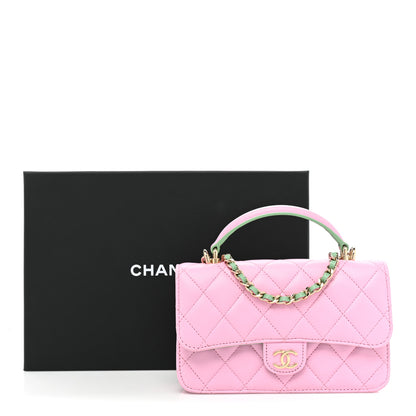 Chanel Lambskin Quilted Flap Phone Holder With Chain Lilac Light Green 14 of 14