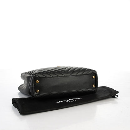 Saint Laurent Grain De Poudre Matelasse Chevron Monogram Shopping Bag Black 4 of 8