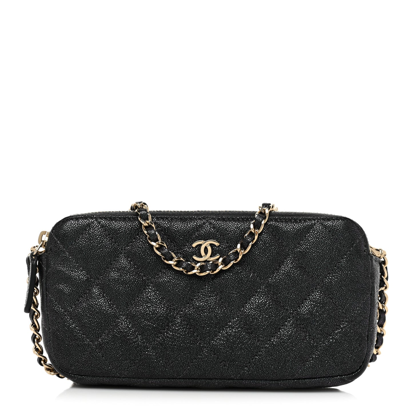 Iridescent Caviar Quilted Small Clutch With Chain Black