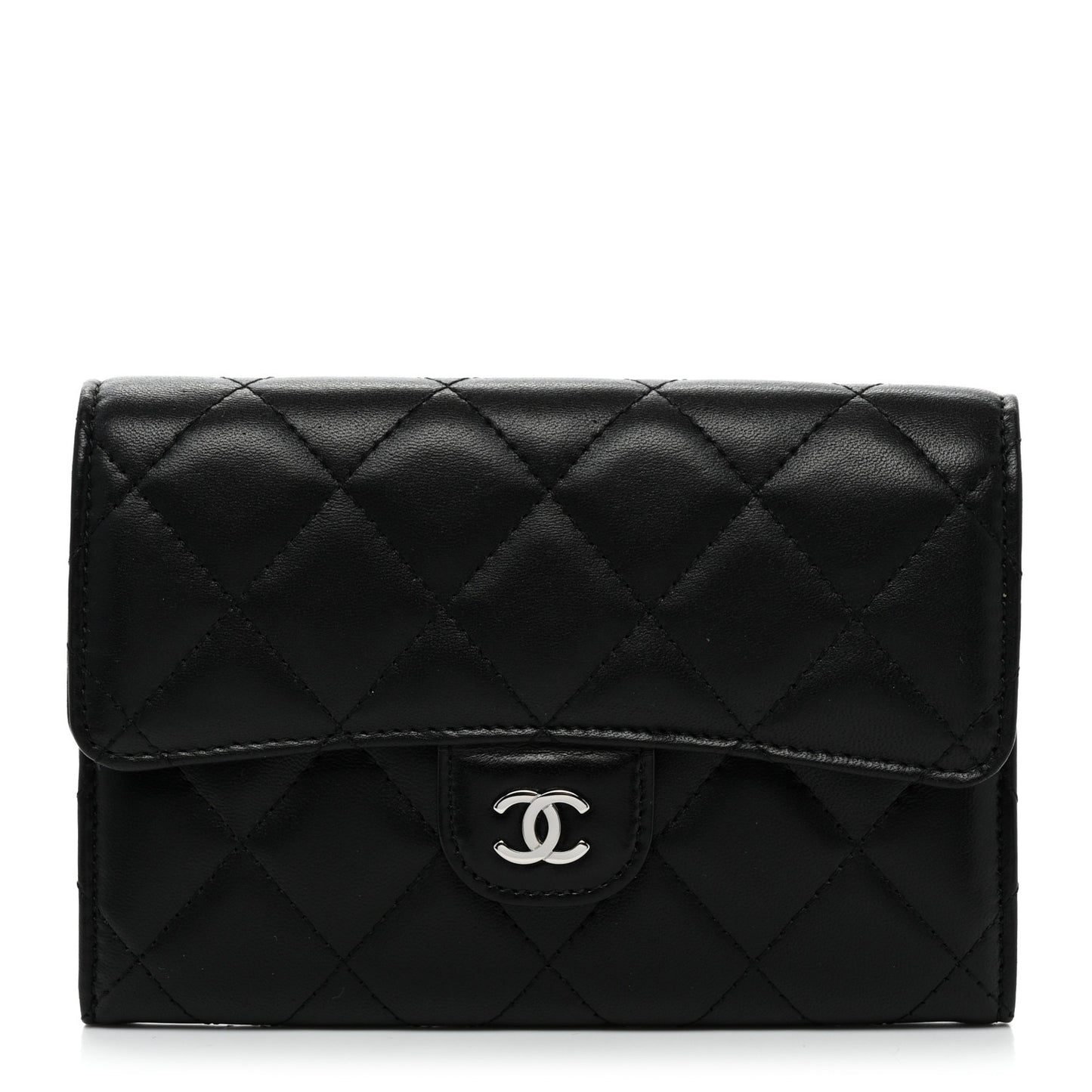 Lambskin Quilted Small Flap Wallet Black