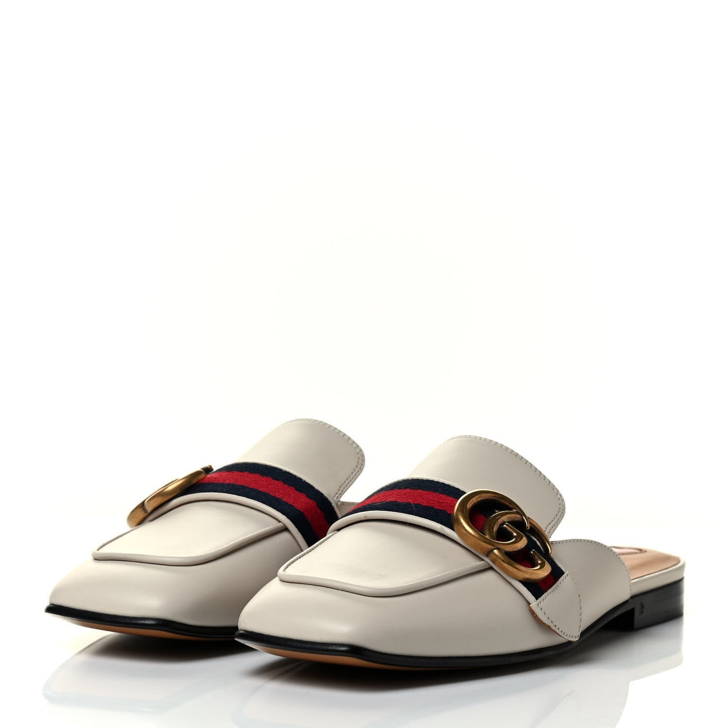 Calfskin Web Womens Peyton GG Slippers 36 Mystic White