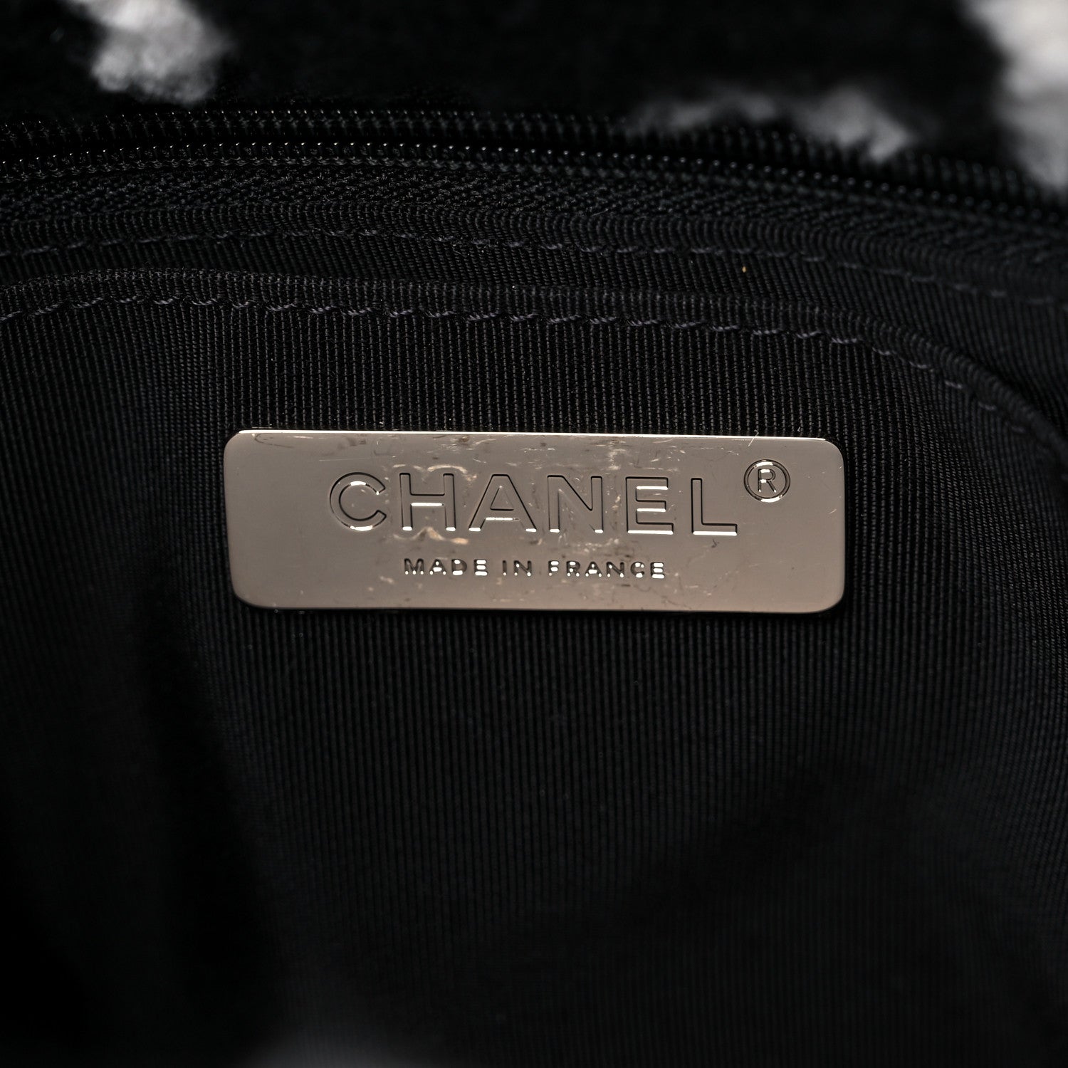 Chanel Shearling Lambskin Fluffy Tartan Shopping Bag Black White 6 of 12