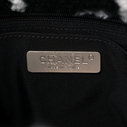 Chanel Shearling Lambskin Fluffy Tartan Shopping Bag Black White 6 of 12
