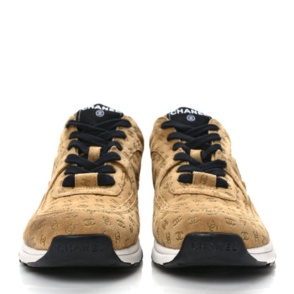 Chanel Nylon Suede Calfskin Printed CC Sneakers 39.5 Beige 2 of 8