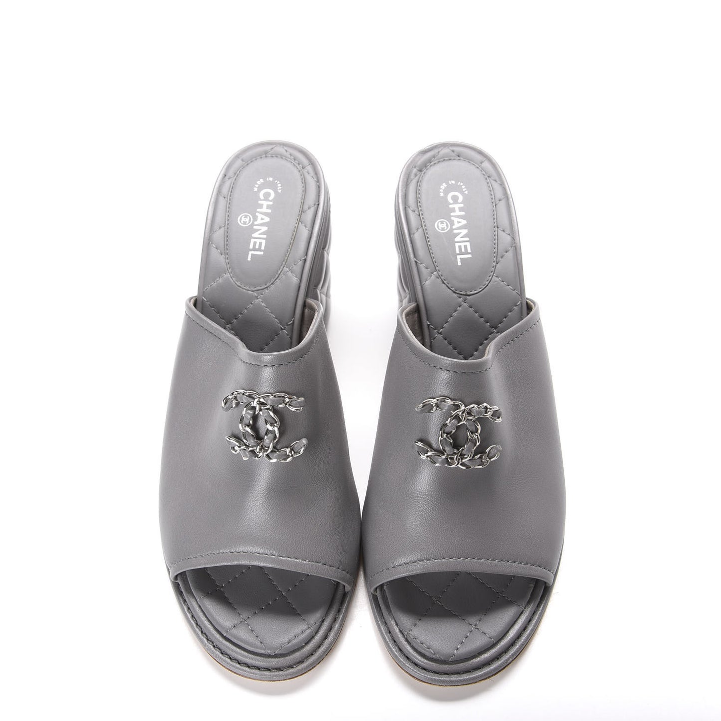 Lambskin Quilted CC Chain Mules 40 Grey