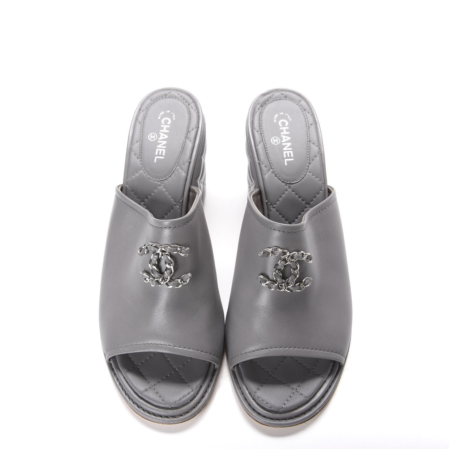 Chanel Lambskin Quilted CC Chain Mules 40 Grey 3 of 9