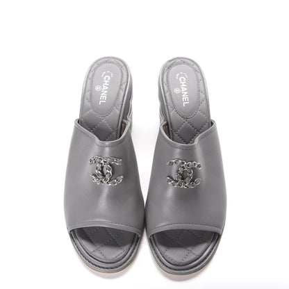 Chanel Lambskin Quilted CC Chain Mules 40 Grey 3 of 9
