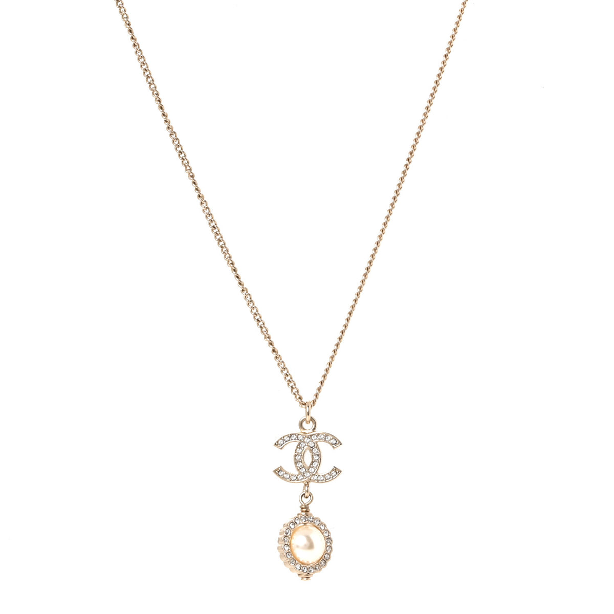 Crystal Pearl CC Lace Camellia Necklace  Gold
