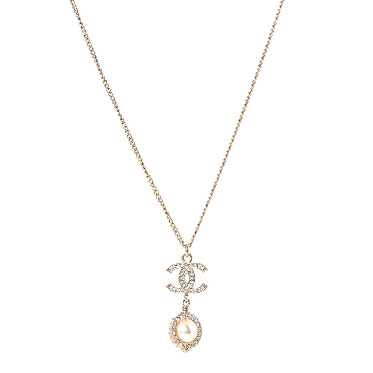 Chanel Crystal Pearl CC Lace Camellia Necklace  Gold 1 of 5