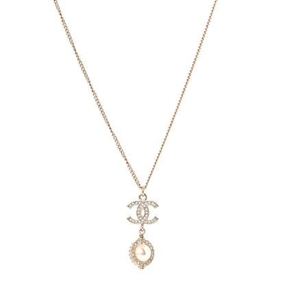 Chanel Crystal Pearl CC Lace Camellia Necklace  Gold 1 of 5