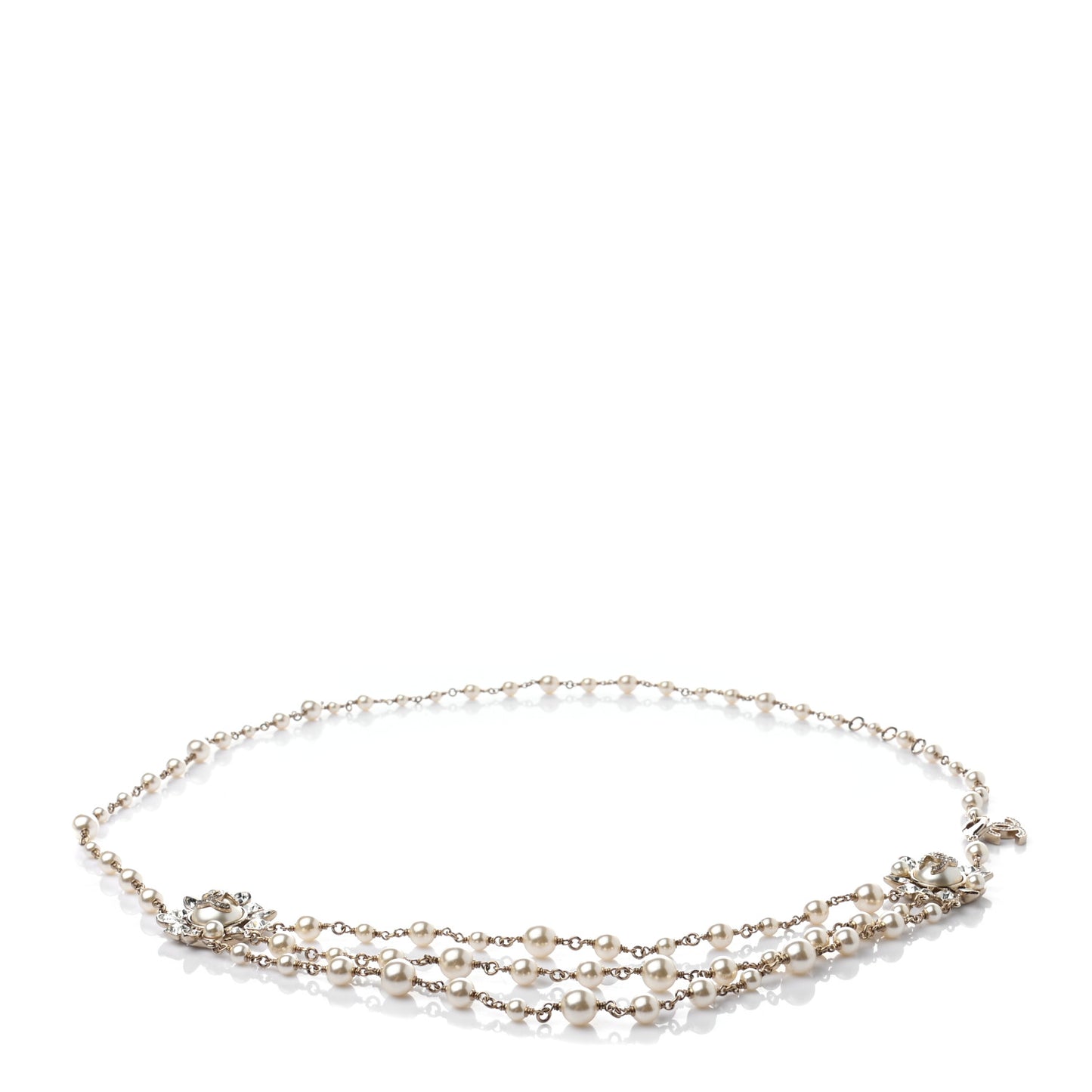 Pearl Crystal Beaded CC Belt in Gold