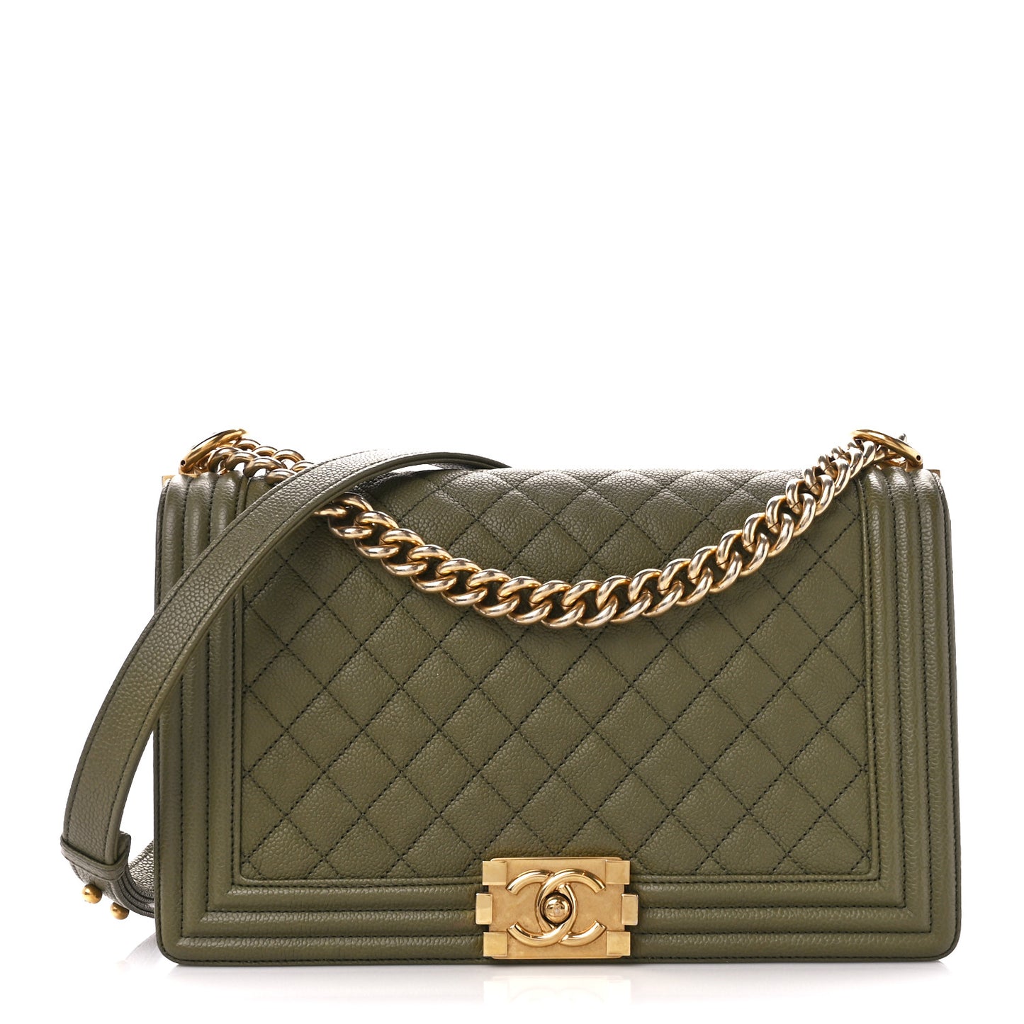Caviar Quilted New Medium Boy Flap Khaki