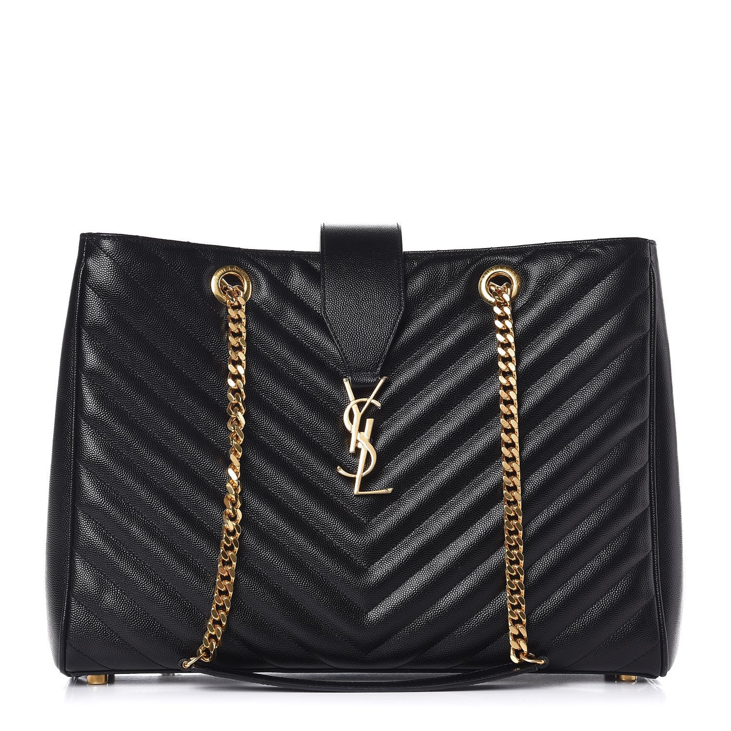 Saint Laurent Grain De Poudre Matelasse Chevron Monogram Shopping Bag Black 1 of 13