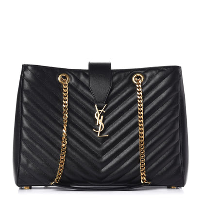 Saint Laurent Grain De Poudre Matelasse Chevron Monogram Shopping Bag Black 1 of 13