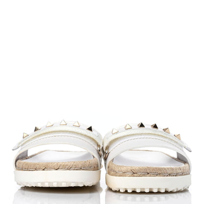 Valentino Garavani Rubber Rockstud Espadrille Flat Slide Sandals 37 White 2 of 4