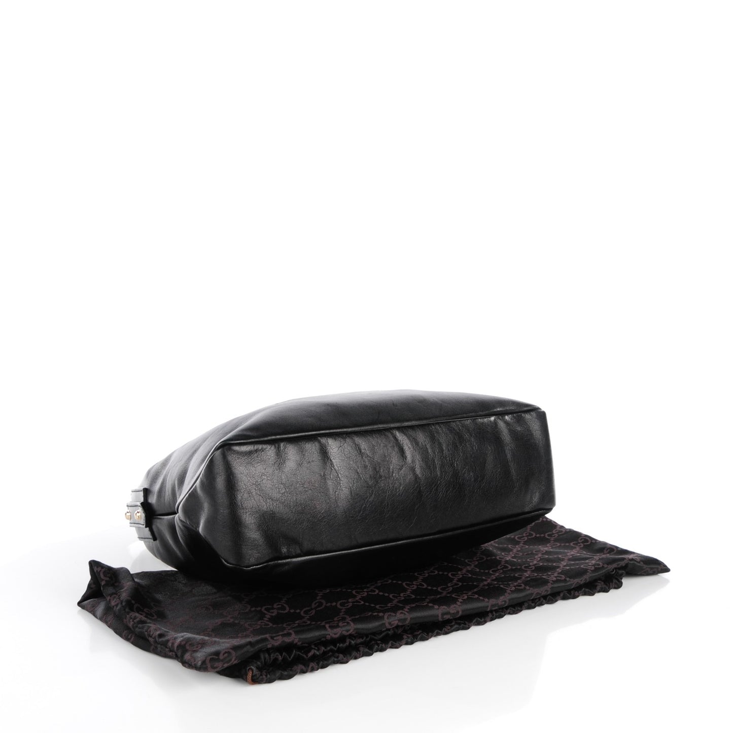 Calfskin Medium Horsebit Chain Hobo Black