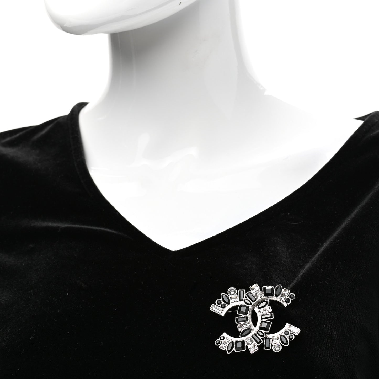 Baguette Crystal CC Brooch Black Silver