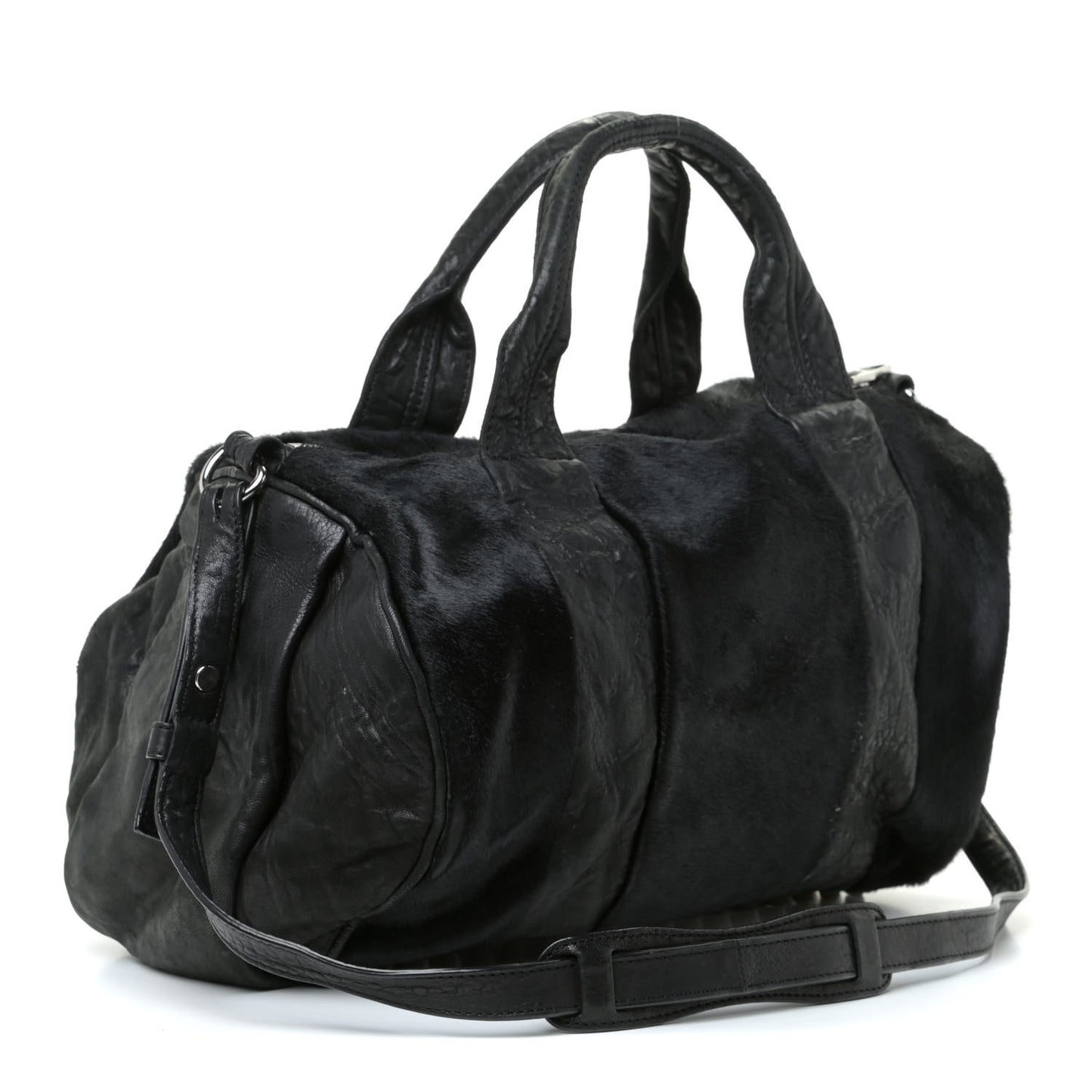 Pebbled Lambskin Pony Hair Rocco Duffle Black Silver Hardware