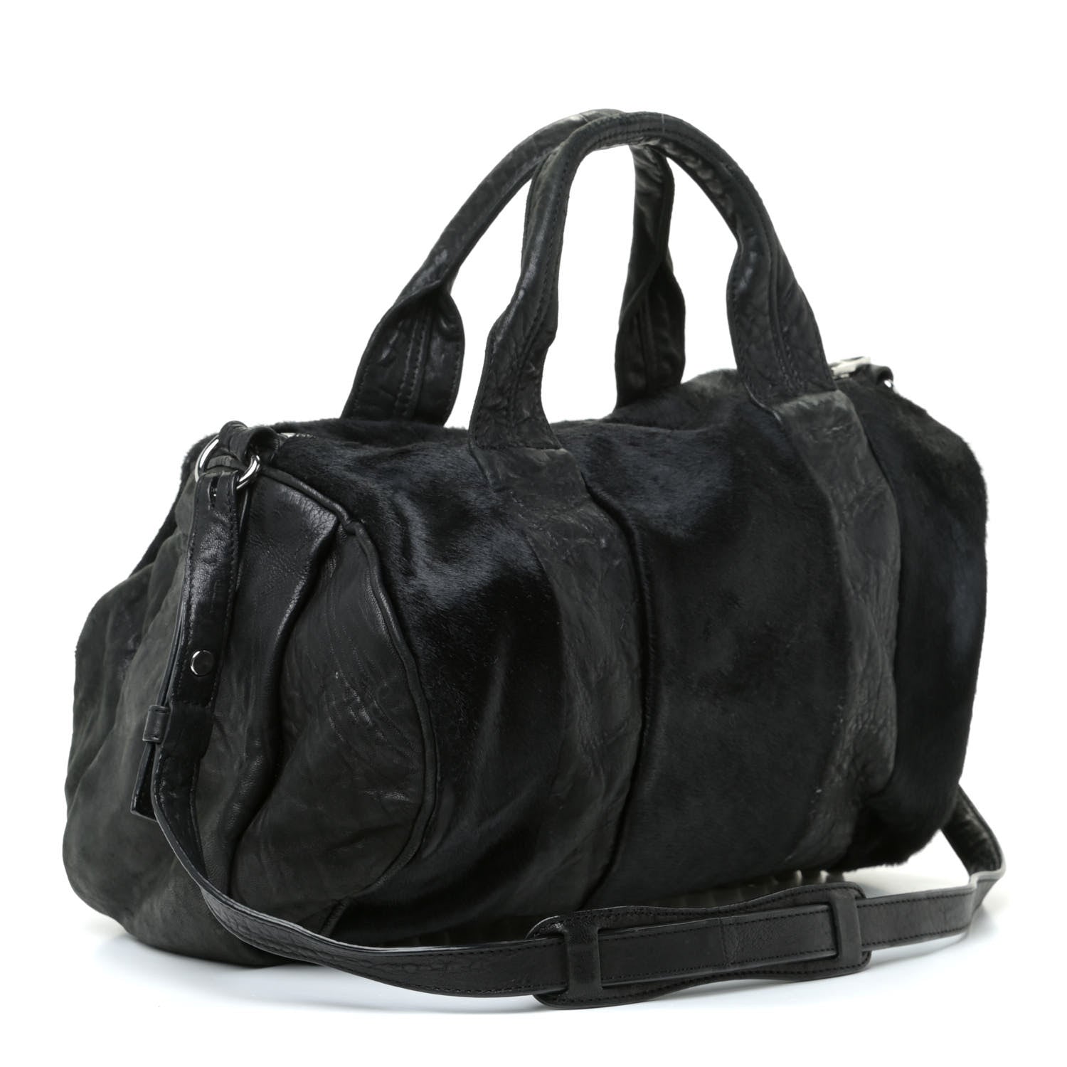 Alexander Wang Pebbled Lambskin Pony Hair Rocco Duffle Black Silver Hardware 4 of 12