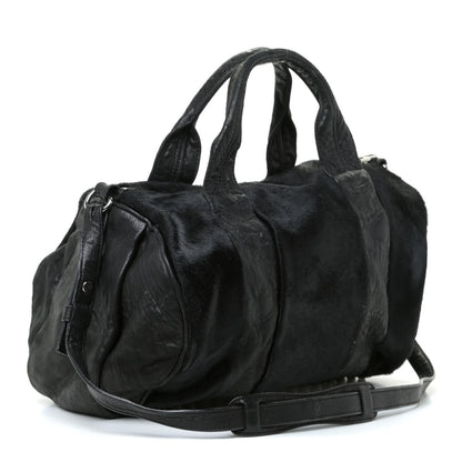 Alexander Wang Pebbled Lambskin Pony Hair Rocco Duffle Black Silver Hardware 4 of 12