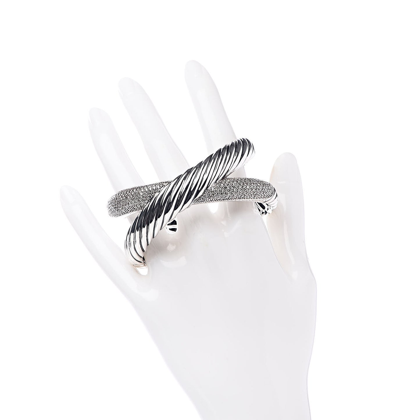 Sterling Silver Pave Diamonds Crossover Cuff
