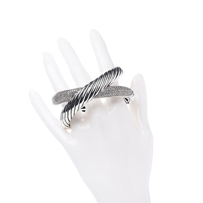 David Yurman Sterling Silver Pave Diamonds Crossover Cuff 2 of 4