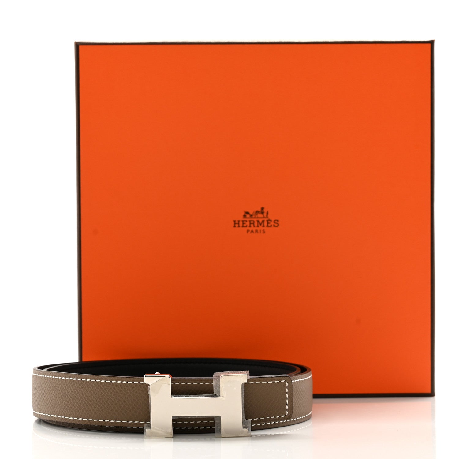 Hermes Swift Epsom 24mm Mini Constance H Belt 85 34 Black Etoupe 5 of 5