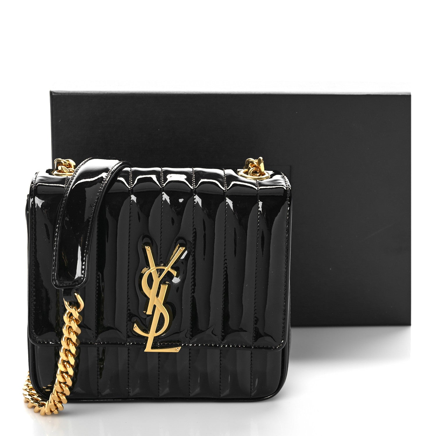 Saint Laurent Patent Calfskin Matelasse Monogram Medium Vicky Chain Bag Black 10 of 10