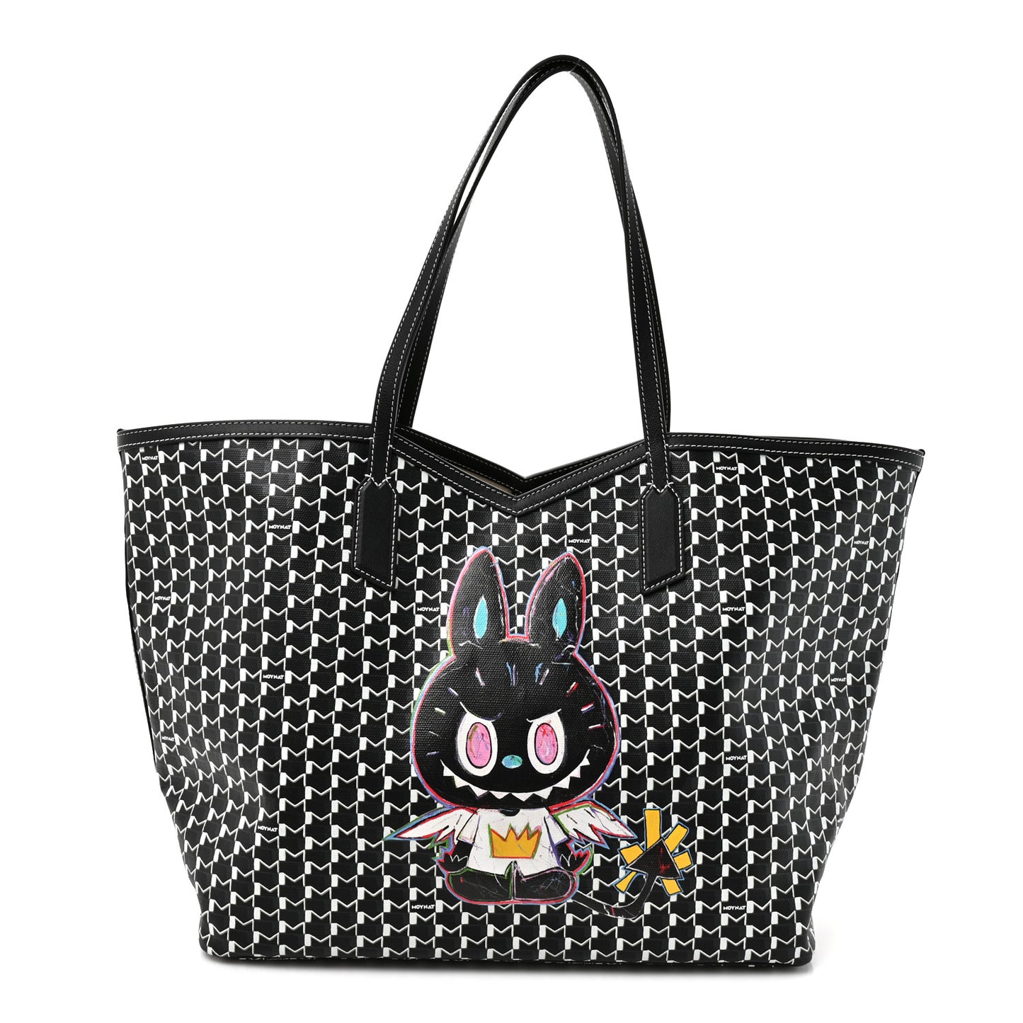 X KASING LUNG Calfskin Canvas M Labubu Tote GM Black