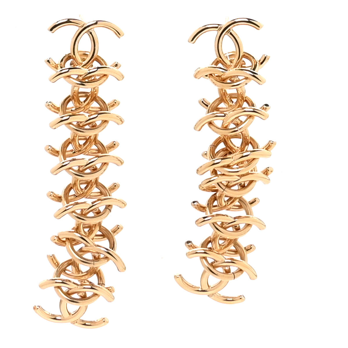 Metal CC Interlock Drop Earrings Gold