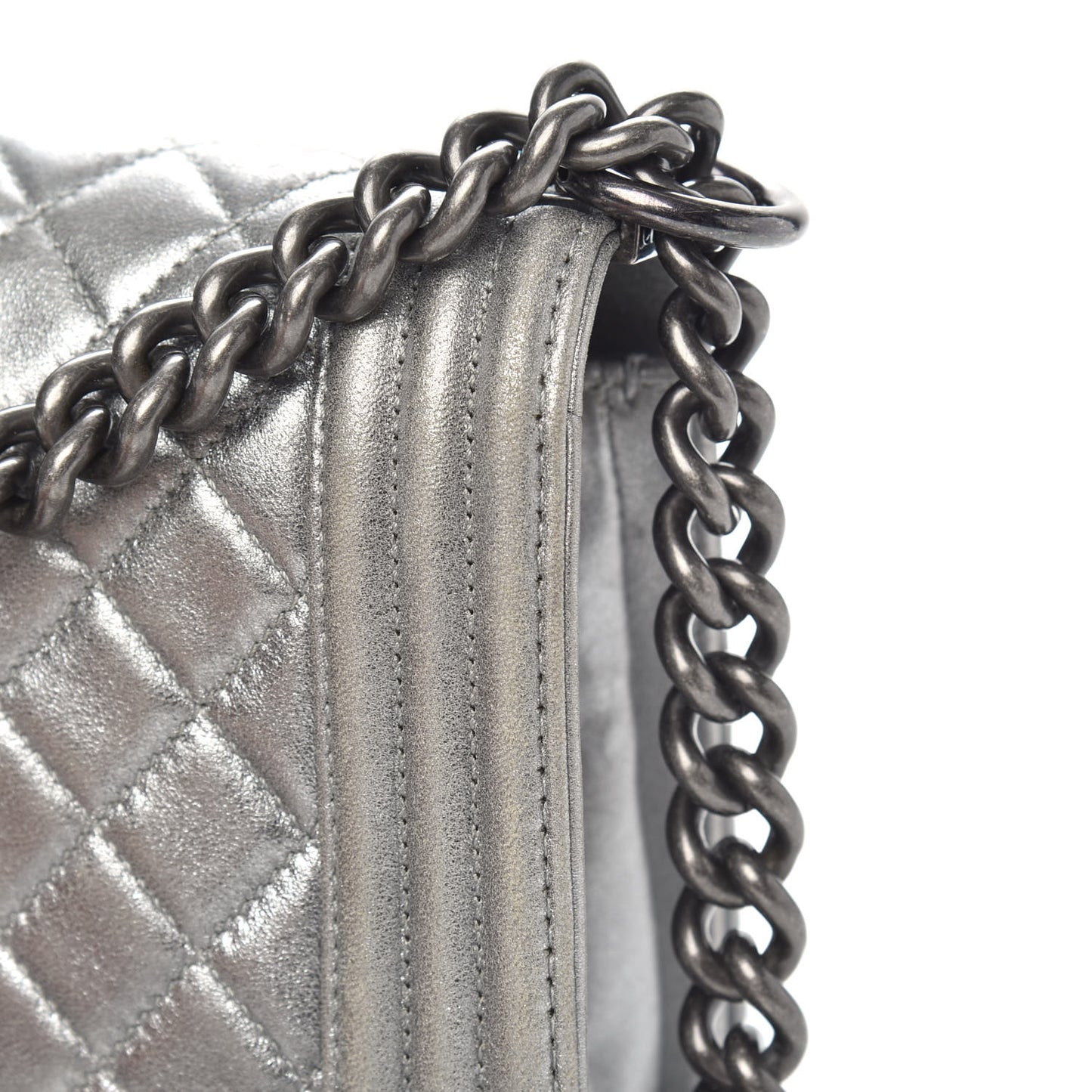 Metallic Lambskin Embellished Medium Boy Flap Silver
