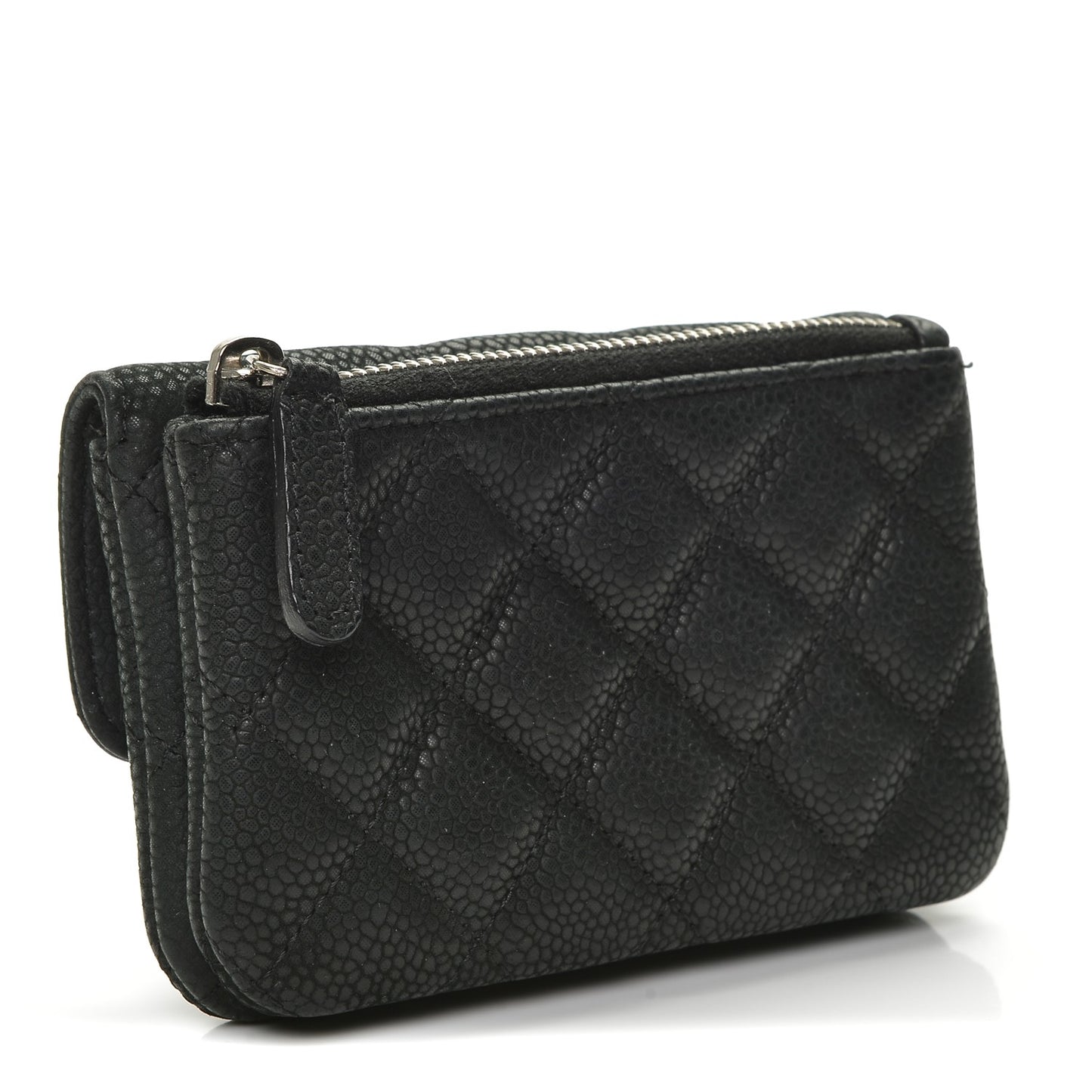 Iridescent Caviar Quilted Coin Purse Black