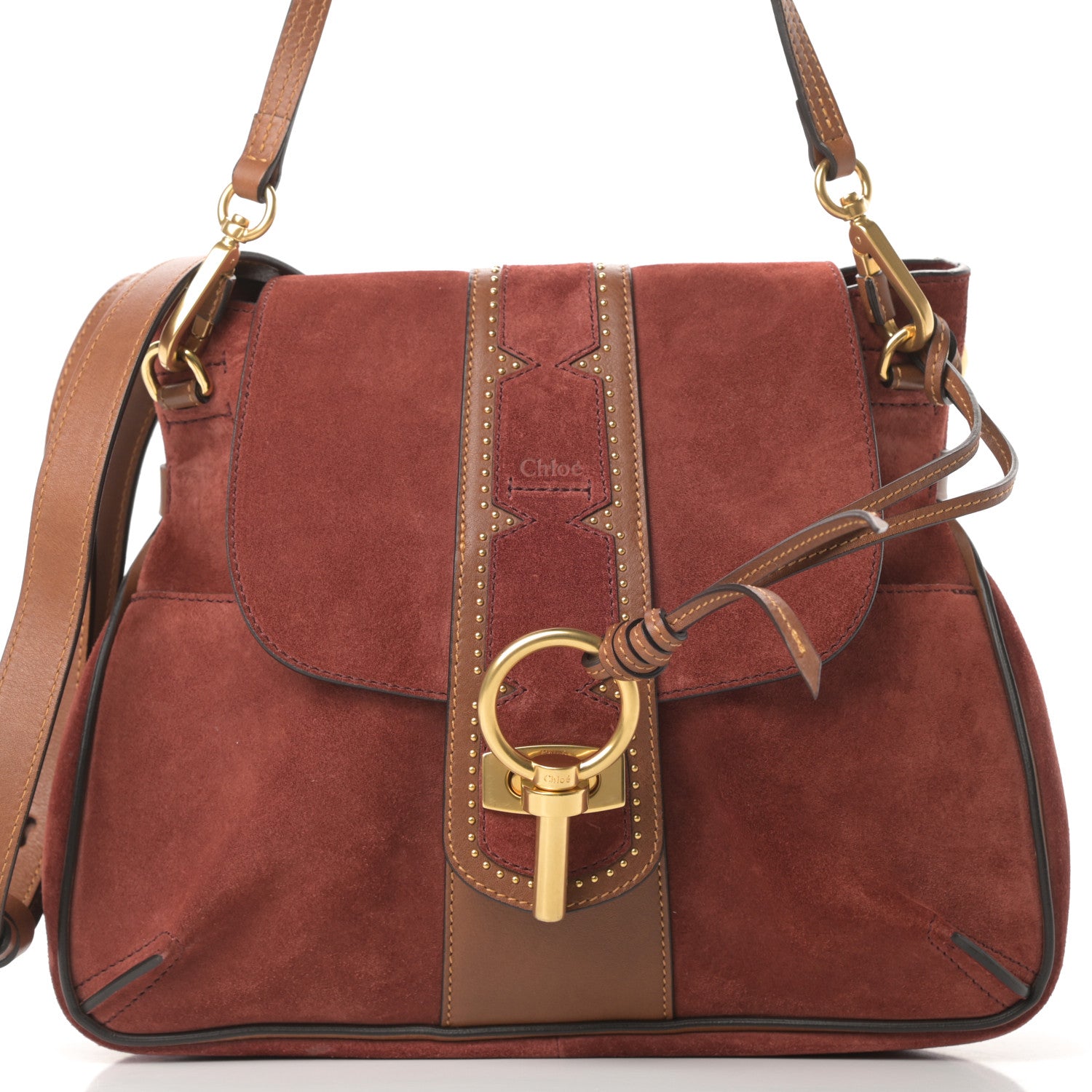 Chloe Suede Studded Small Lexa Shoulder Bag Saffron Red 8 of 13