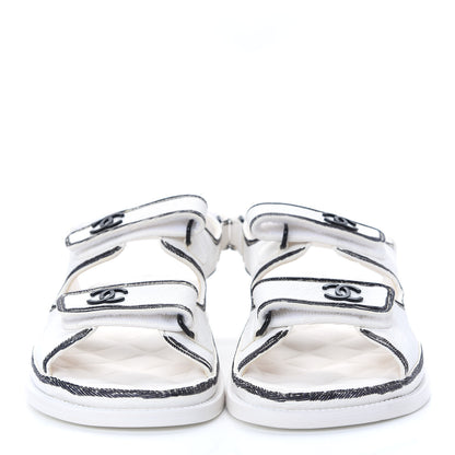 Chanel Printed Calfskin Velcro Dad Sandals 40 White Black 2 of 8