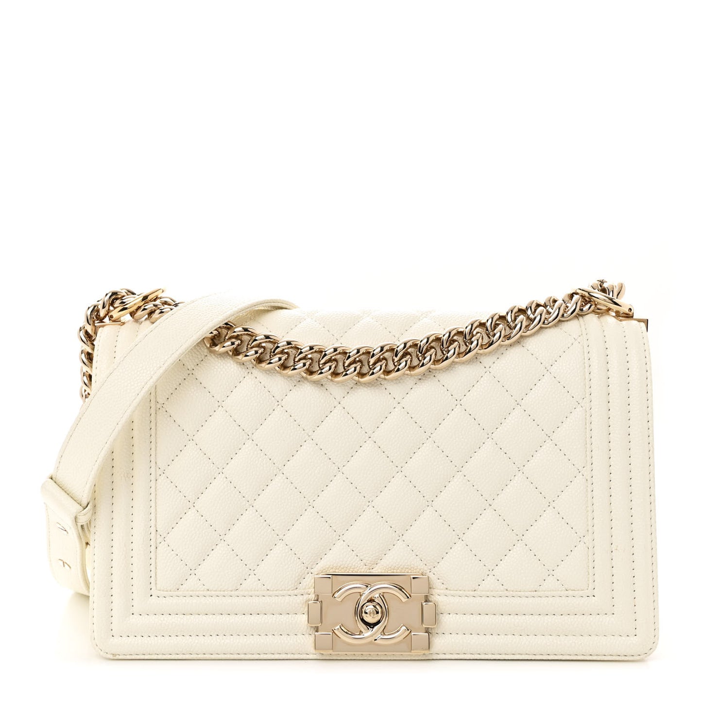 Caviar Quilted Medium Boy Flap White