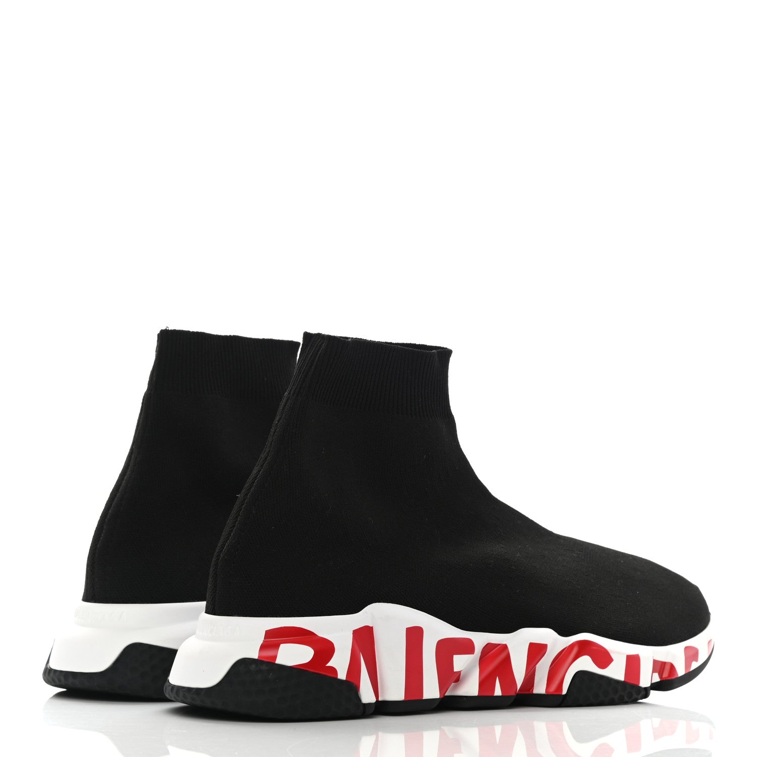 Balenciaga Neoprene Knit Womens Speed Graffiti Sneakers 41 Black White Red 4 of 8