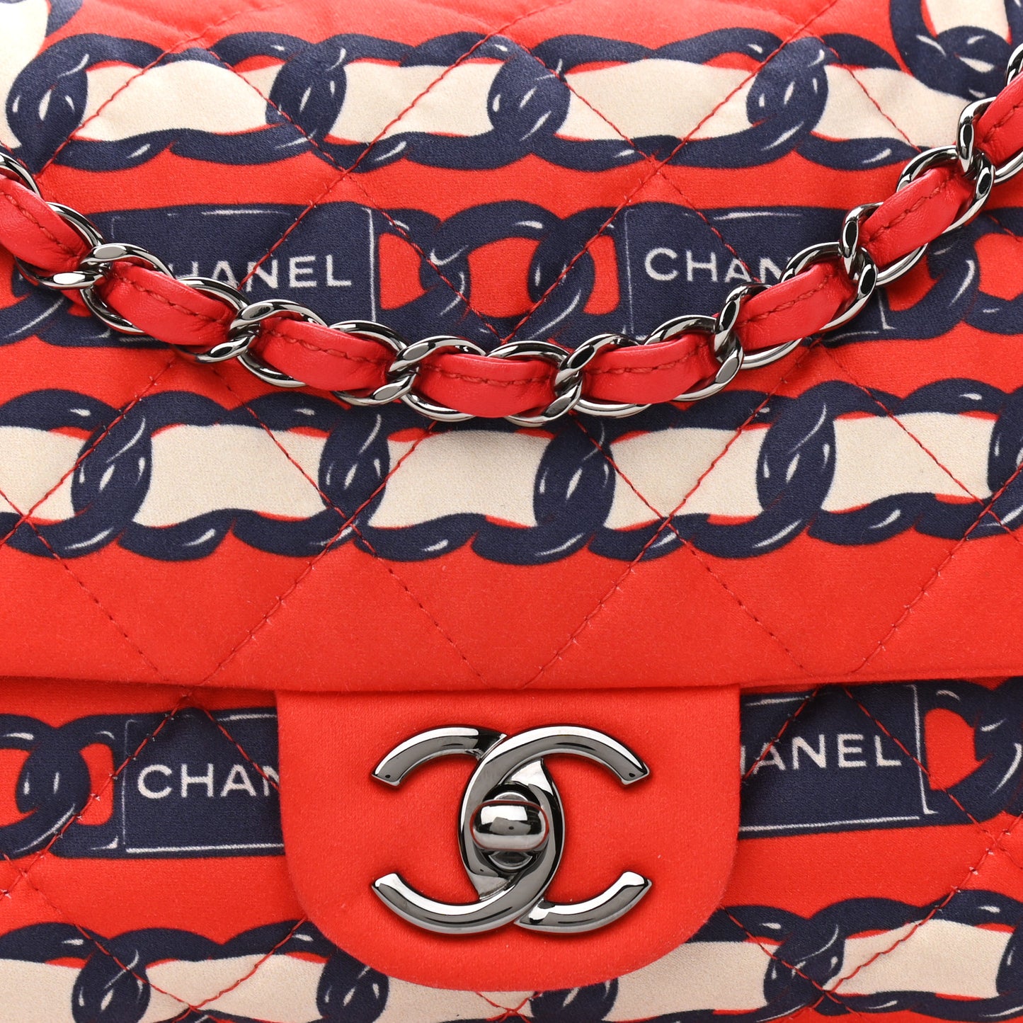 Silk Chain Printed Medium Single Flap Red