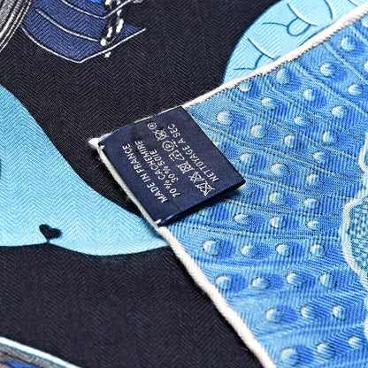Hermes Cashmere Silk Parures De Samourais Shawl 140 Caban Bleu Ciel Saumon 3 of 4