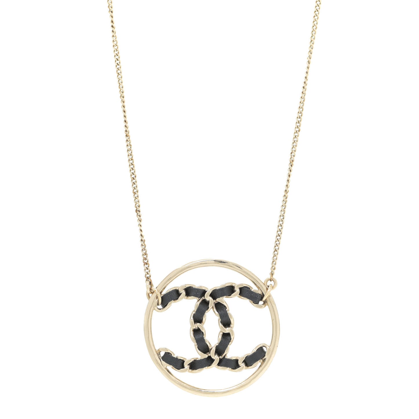 Lambskin CC Chain Necklace Gold Black