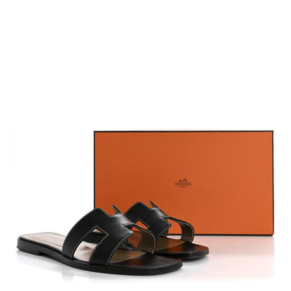 Hermes Box Calfskin Oran Sandals 37 Black 11 of 11