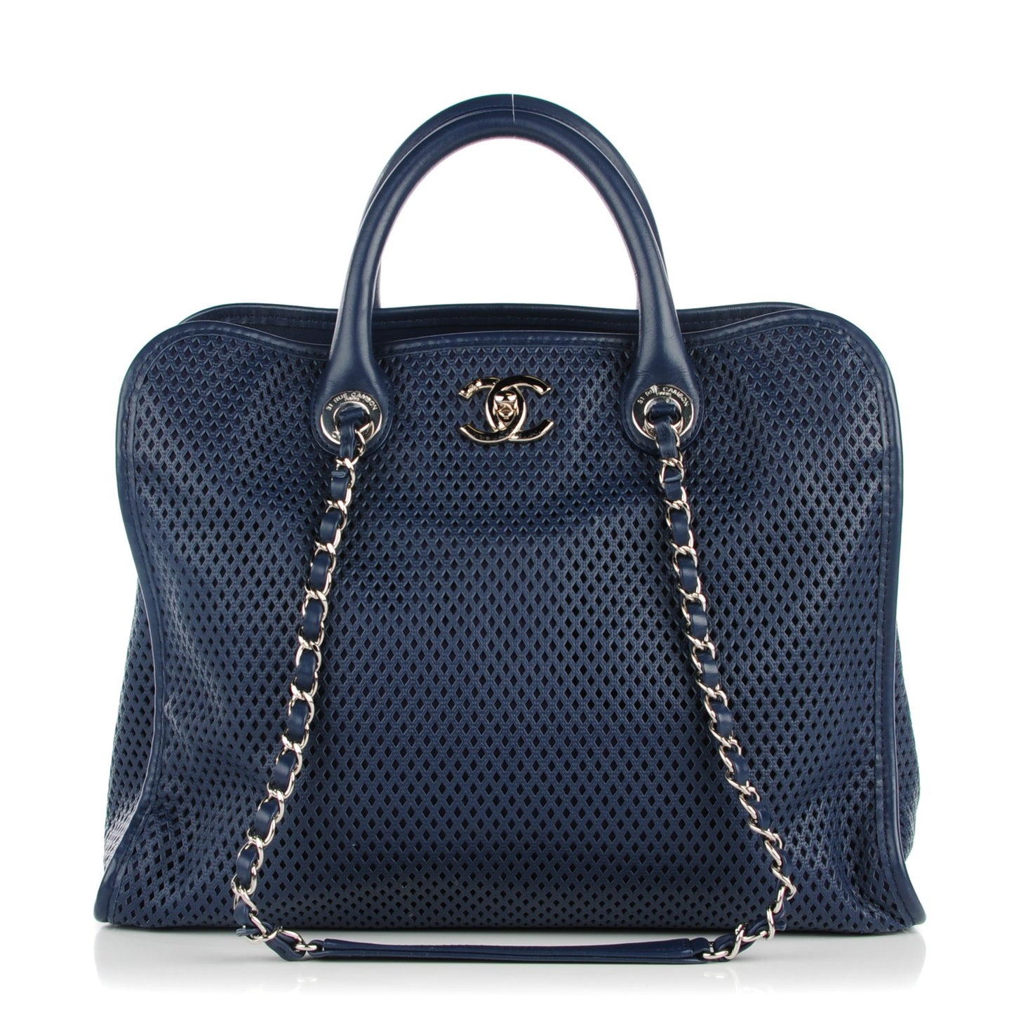 Calfskin Perforated Up In The Air Tote Dark Blue