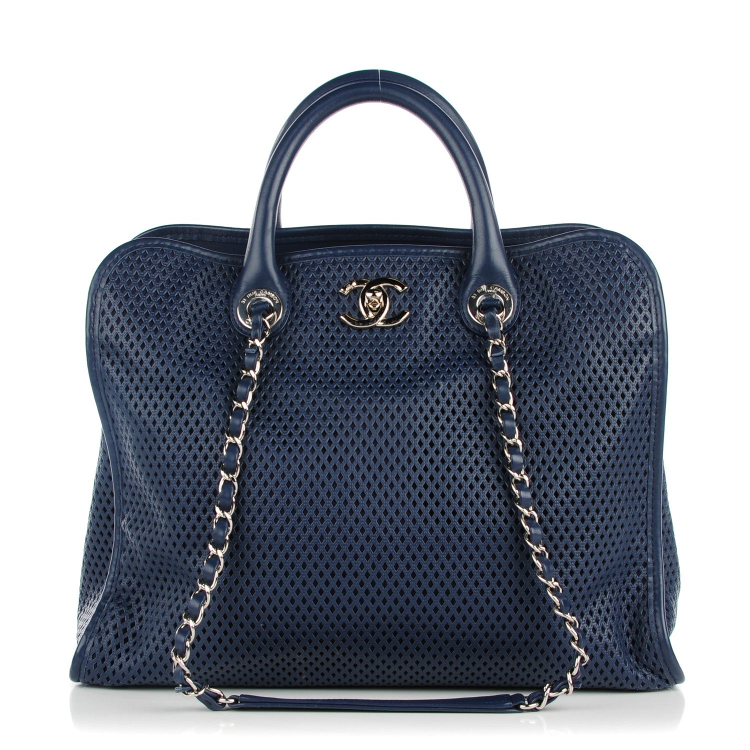 Chanel Calfskin Perforated Up In The Air Tote Dark Blue 1 of 8