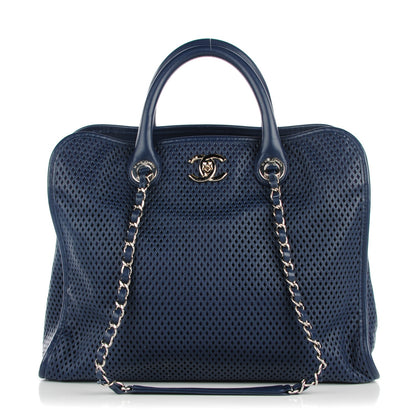 Chanel Calfskin Perforated Up In The Air Tote Dark Blue 1 of 8