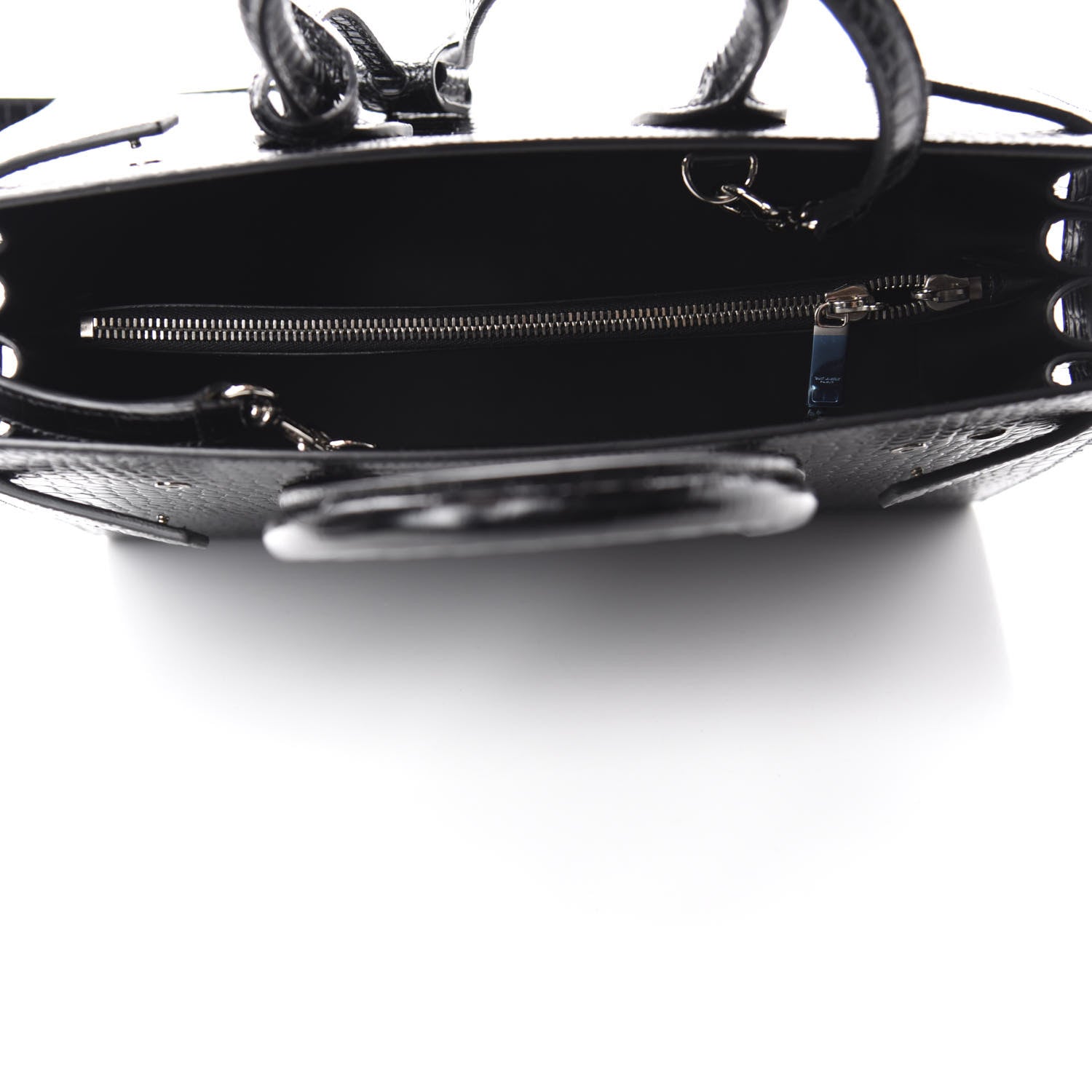 Saint Laurent Calfskin Crocodile Embossed Small Sac de Jour Black 6 of 12