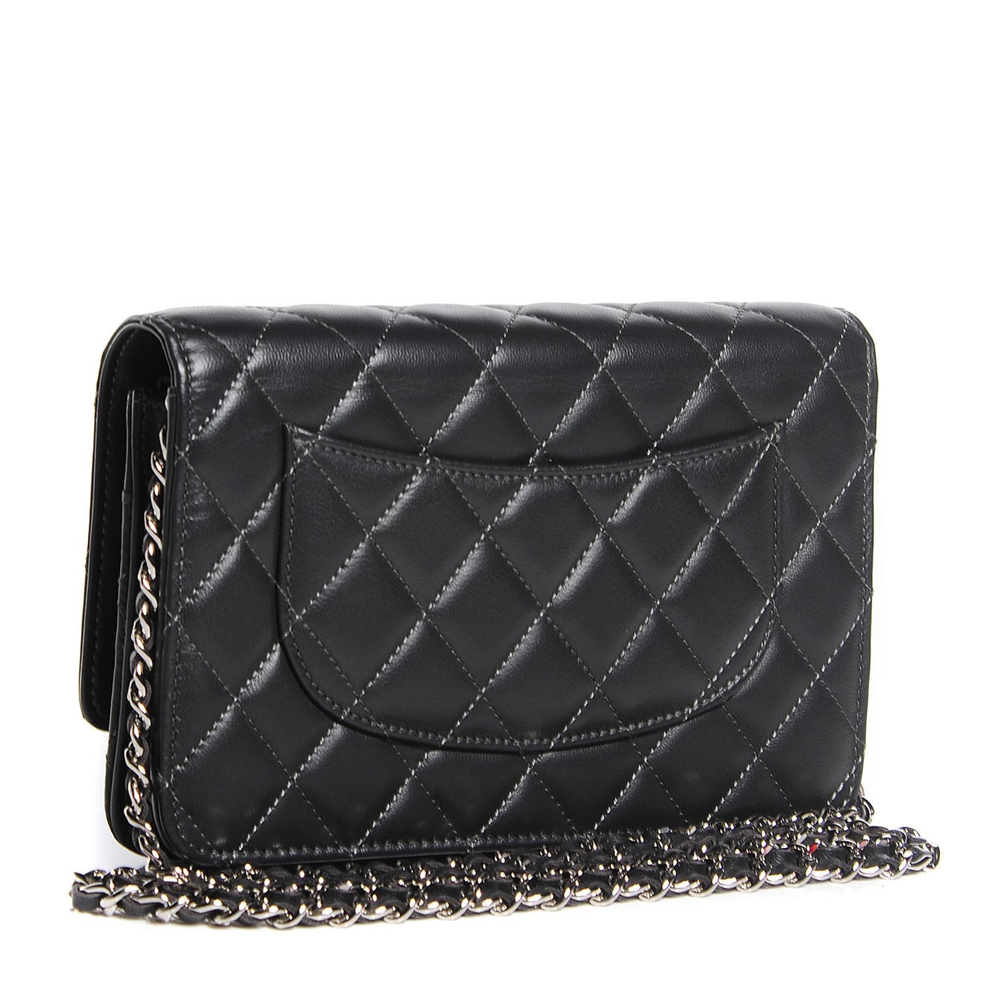 Lambskin Quilted Wallet On Chain WOC Dark Grey